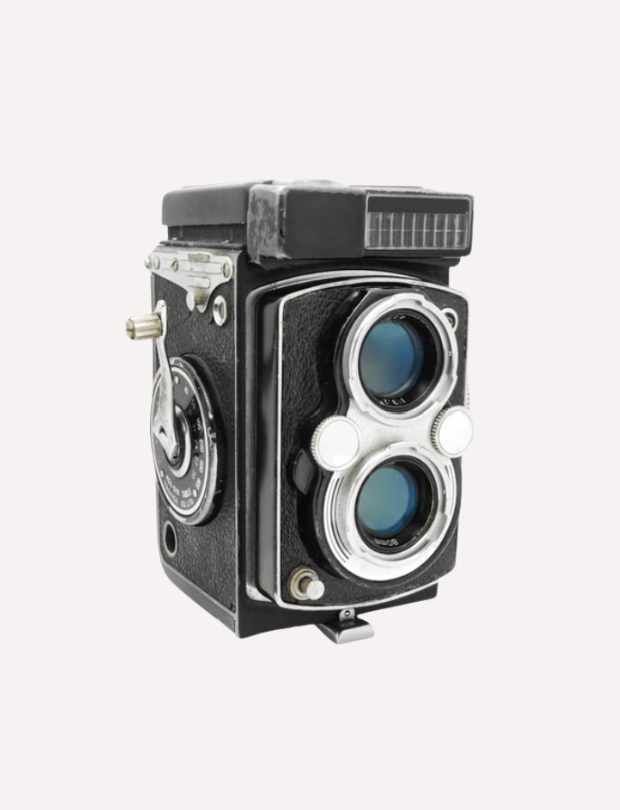 This is a Yashica Mat-124 classic, twin lens reflex film camera